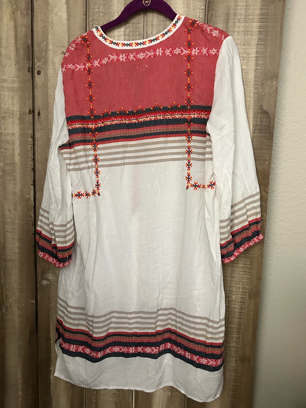 NIC+ZOE White Tunic Dress with Coral and Black Embroidery - Picture 7 of 8